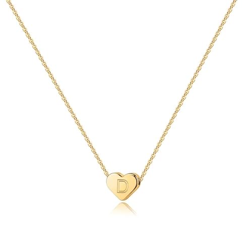Turandoss Mothers Day Gifts for Mom Wife Women Girls - 14K Gold Plated Heart Pendant Letter Alphabet Necklace Tiny Initial Necklaces Heart Initial Necklace Gifts for Women Teens