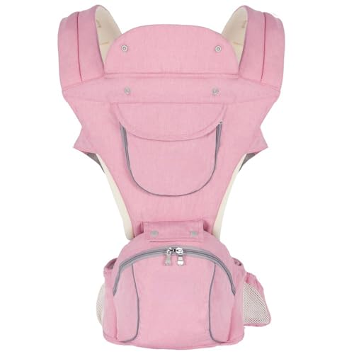Baby Carrier 3-in-1 Ergonomic Infant Carrier Soft Baby Holder 3 to 36 Months,4 Season/All Seasons,Newborn to Toddler with Hood All Position Baby Hipseat (Pink)