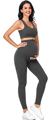 Women's Maternity 2 Piece Outfit Set - Bra & Shorts for Pregnancy - Yoga workout Lounge Wear Sets