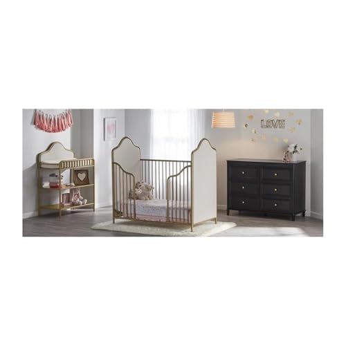 Little Seeds Piper Upholstered Metal Crib, Gold