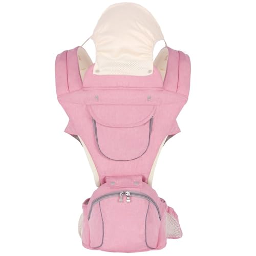 Baby Carrier 3-in-1 Ergonomic Infant Carrier Soft Baby Holder 3 to 36 Months,4 Season/All Seasons,Newborn to Toddler with Hood All Position Baby Hipseat (Pink)