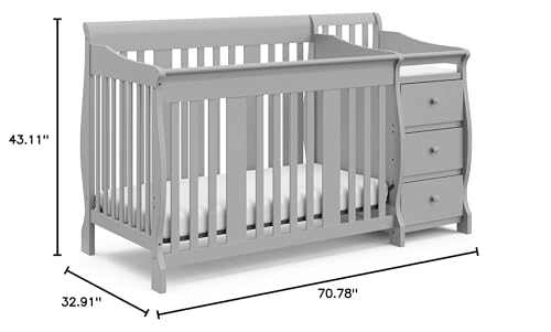 Storkcraft Portofino 5-in-1 Convertible Crib and Changer (Espresso) – Crib and Changing -Table Combo with 3 Drawers, Includes Baby Changing Pad, Converts to Full-Size Bed