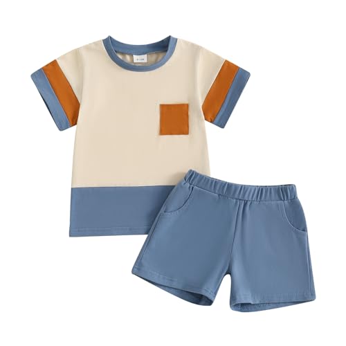 Infant Baby Boy Summer Clothes Outfit Color Block T-shirt Shorts Set Toddler Checkerboard Clothes 6 12 18 24 Months