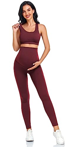 Women's Maternity 2 Piece Outfit Set - Bra & Shorts for Pregnancy - Yoga workout Lounge Wear Sets