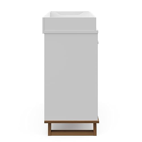 Storkcraft Modern Nursery Changing Table Dresser (White with White) – GREENGUARD Gold Certified, Dresser for Nursery, Changing Table With Drawers