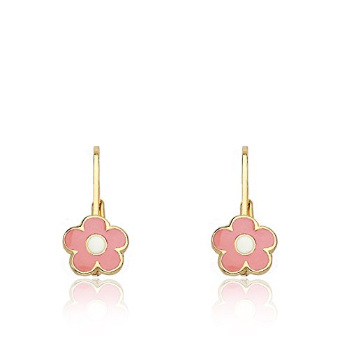 Little Miss Twin Stars Girls Earrings - 14k Gold Plated Flower Leverback Earring - Hypoallergenic and Nickel Free For Sensitive Ear