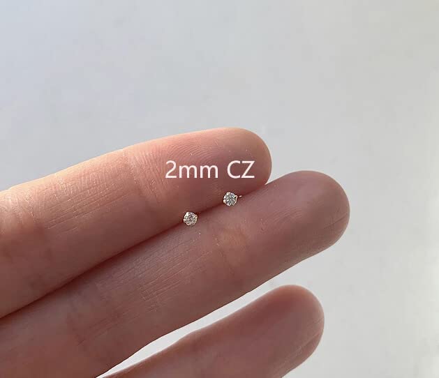 3mm Tiny CZ Screw on Flat Back Stud Earrings,Gold Plated Flat Back Cubic Zirconia Earrings for Helix Cartilage Tragus Earlobe Piercing Jewelry Gift for Women Men(3mm CZ, Gold)