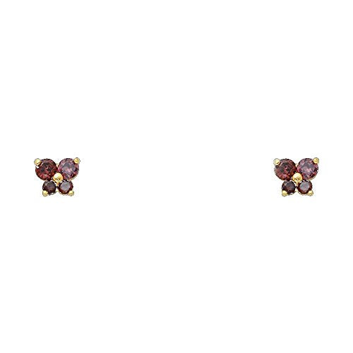 14k REAL Yellow Gold Butterfly Stud Earrings with Screw Back- 12 Different Color Available