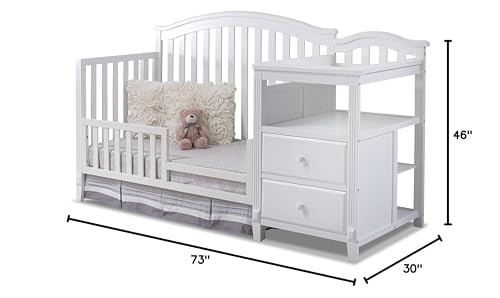 SORELLE FURNITURE Berkley Crib and Changer with Slat Panel Back Classic -in- Convertible Diaper Changing Table Non-Toxic Finish Wooden Baby Bed Toddler Childs Daybed Full-Size Nursery - White