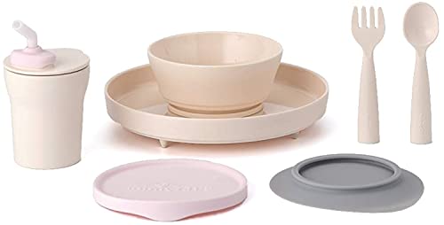Miniware Little Foodie Set with Cereal Bowl, Sandwich Plate, My First Cutlery Set, 1-2-3 Sip Cup, and Detachable Suction Foot for Baby Toddler Kids (Little Camper)