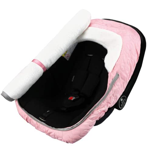 Yoofoss Baby Car Seat Cover Winter Carseat Canopies Cover to Protect Baby from Cold Wind, Super Warm Plush Fleece Baby Carrier Cover for Infant Boys Girls (Pink)
