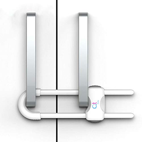 Baby Proofing Cabinet Locks | Adjustable U Shaped Baby Safety Latches for Drawers, Fridge, Closet |Modern Baby Proofing Cabinet Lock with Extra Secure Lock Buttons (Pack of 2, White)