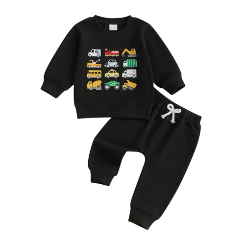 Fernvia Baby Boy Fall Winter Clothes Toddler Kids Solid Outfits Vehicle Long Sleeve Sweatshirt Tops + Joggers Pants Set