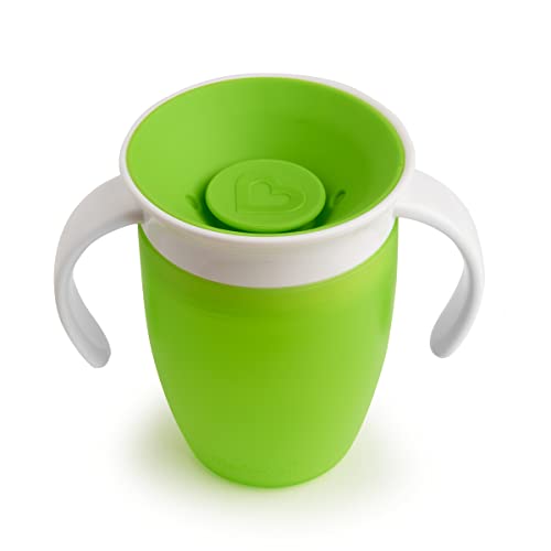 Munchkin Sippy Cup for 6 Month Old and Up, Spill Proof Miracle 360 Toddler Cups with Transition Handles, 7 Ounce, 2 Pack, Blue/Green