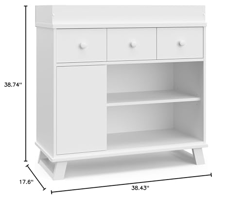 Storkcraft Modern Nursery Changing Table Dresser (White with White) – GREENGUARD Gold Certified, Dresser for Nursery, Changing Table With Drawers