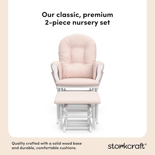 Storkcraft Premium Hoop Glider and Ottoman (Espresso Base, Gray Cushion) – Padded Cushions with Storage Pocket, Smooth Rocking Motion, Easy to Assemble, Solid Hardwood Base