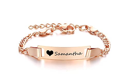 Personalized Baby Bar Bracelet : 18K Gold Plated Custom Name ID Plate Bracelet for Children Toddler from Mom, Engraved Kid Name for Daughter Son, New Born Birthday Gift,Adjustable,Nickel free
