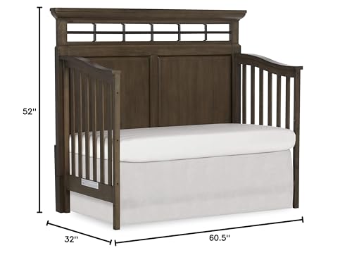 Evolur Empire 5-in 1 Convertible Crib with Metal Elements in Distressed Timber, Green Guard Certificated, Free Mattress