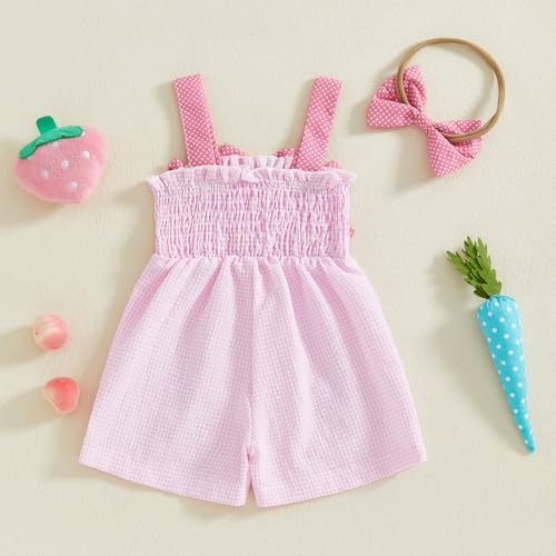 Boho Baby Girl Clothes Summer Toddler Tank Romper Sleeveless Bowknot Ruffle Overalls Jumpsuit Shorts With Headband