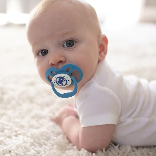 Dr. Brown's Advantage Glow-in-the-Dark Baby Pacifier, Fully Symmetrical Soother with Soft Silicone Bulb, Scooter Squirrel-Purple Nature, 6-18m, BPA Free, 4 Pack