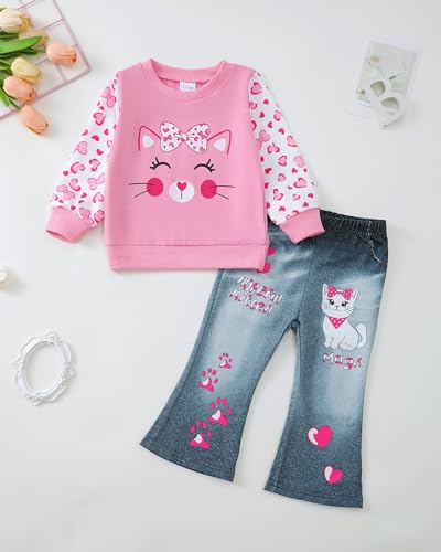 Renotemy Toddler Baby Girl Clothes Fall Winter Outfits Gifts Sweatshirt Bell Bottom Jeans Pants for 12Months-5 Year Girls