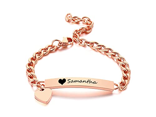 Personalized Baby Bar Bracelet : 18K Gold Plated Custom Name ID Plate Bracelet for Children Toddler from Mom, Engraved Kid Name for Daughter Son, New Born Birthday Gift,Adjustable,Nickel free