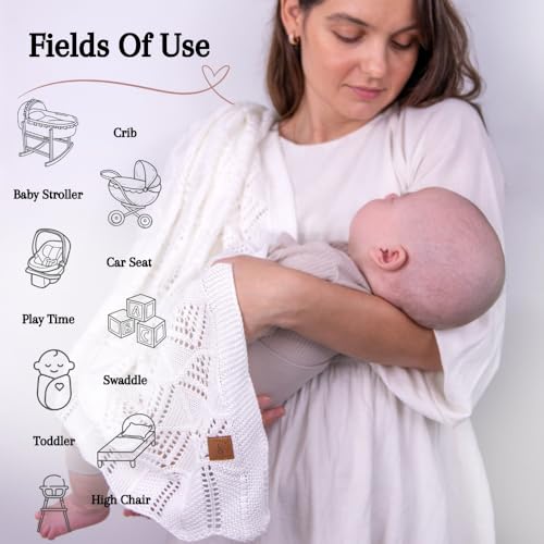 Hypoallergenic Baby Blanket - 30x40 Inches White, Oeko-TEX® Certified, Thermal-Regulating, Neutral Silky Soft Knit for Girls & Boys - Swaddle, Toddler, or Receiving Blanket