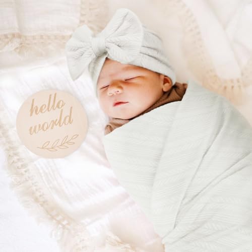 Newborn Receiving Blanket with Bow Hat Mittens Wooden Card Set Wheat-Pattern Newborns Toddler Baby Boy Girl Nursery Swaddle Wrap