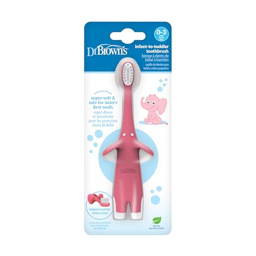 Dr. Brown's Infant-to-Toddler Training Toothbrush, Soft for Baby's First Teeth, Pink Elephant, 0-3 Years (Colors/Styles May Vary)
