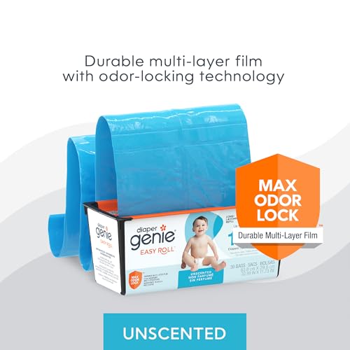 Diaper Genie Easy Roll Refill | 30 Bags Per Refill | Holds Up to 1410 Newborn Diapers | Odor Control | Diaper Pail Refill Bags | Fits Diaper Genie Signature & Platinum Pails