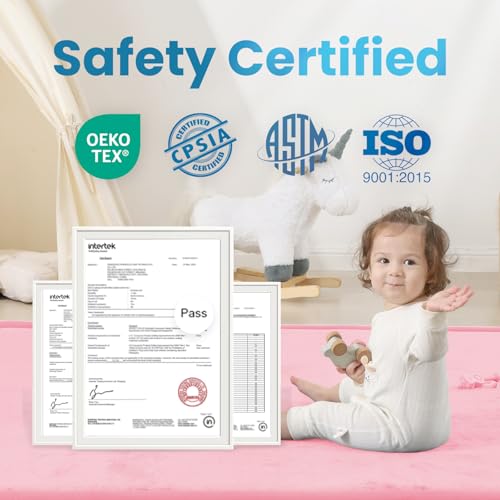 1.3" Thick Baby Play Mat,Ultra Soft Elasti-Foam 50×50 Playpen Mat for Tummy Time,Water-Repellent Coral Fleece Nursery Rug for Infants,Toddlers,Kids,Non-Slip Safe for Crawling(Light Grey)