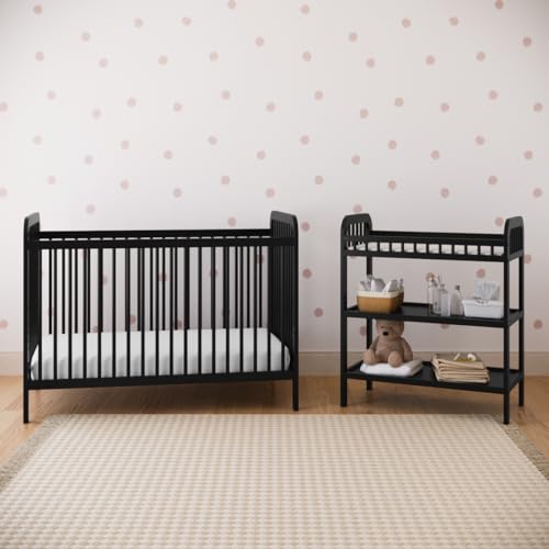 Storkcraft Pasadena Changing Table with Water-Resistant Changing Pad (Driftwood) - GREENGUARD Gold Certified, Includes Bonus Water-Resistant Changing Pad with Safety Strap, 2 Open Shelves