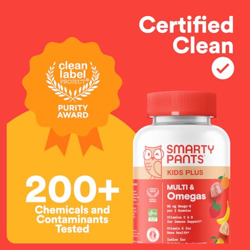 SmartyPants Kids Multivitamin Gummies: Omega 3 Fish Oil (EPA/DHA), Vitamin D3, C, Vitamin B12, B6, A, K & Zinc for Immune Support, Biotin, Gluten Free, Three Fruit Flavors, 120 Count (30 Day Supply)