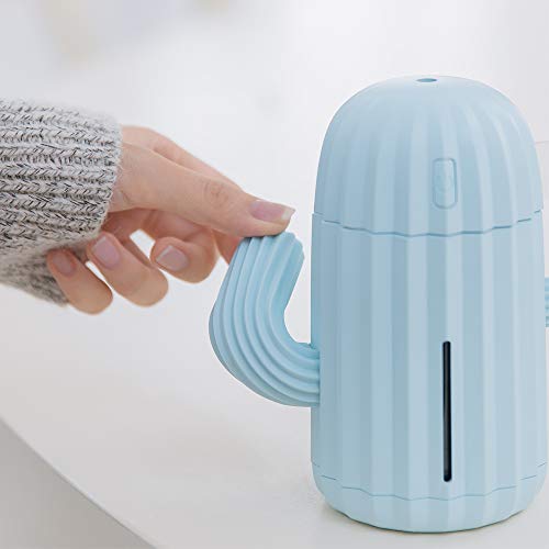 Mini Humidifier Single Room Humidifiers with Night Light Portable Cactus Air humidifier for for Yoga, Office, spa, Bedroom,Baby Room,Silica Gel Diffuser for tap Water only (Blue)