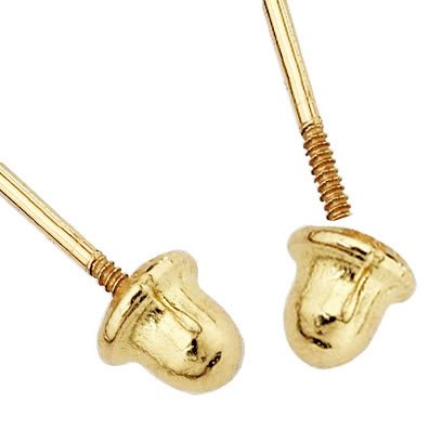 14k Yellow Gold Flower Stud Earrings with Screw Back - 12 Different Color Available