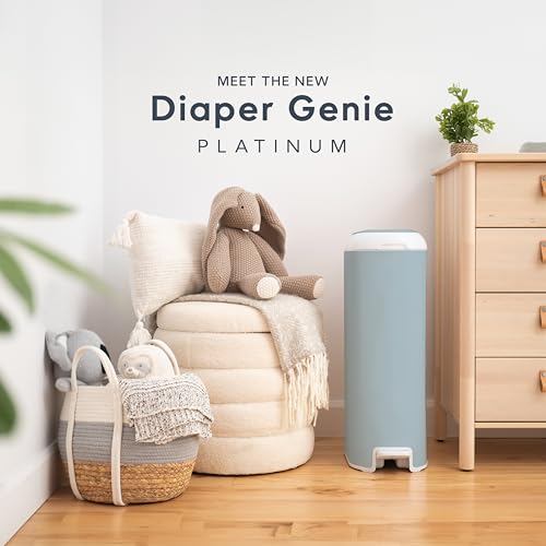 Diaper Genie Platinum Pail Gift Set, Lily White, Made of Durable Stainless Steel and Includes 2 Easy Roll Refills with 18 Bags and 30 Bags