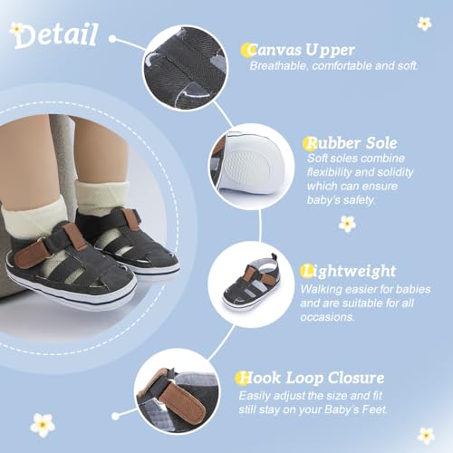 Kannior Infant Boys Girls Sandals Breathable Premium Baby Summer Outdoor Casual Beach Shoes Lightweight Toddler Flower Bowknot Anti Slip Rubber Sole Newborn Prewalker First Crib Shoes