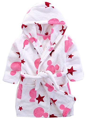 Girls Robes, Plush Soft Coral Fleece Animal Print Hooded Bathrobe for Kids Boys