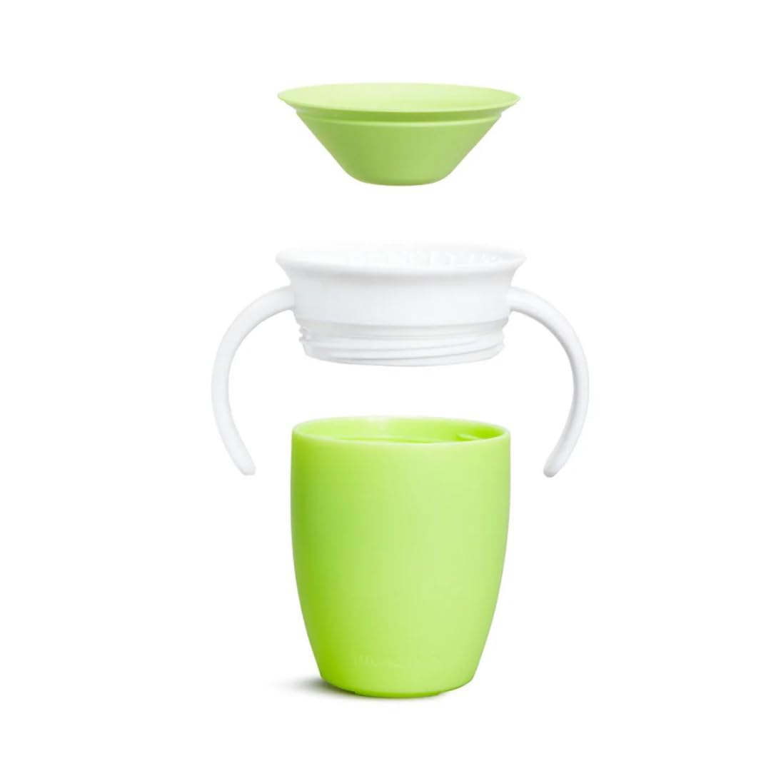 Munchkin Sippy Cup for 6 Month Old and Up, Spill Proof Miracle 360 Toddler Cups with Transition Handles, 7 Ounce, 2 Pack, Blue/Green