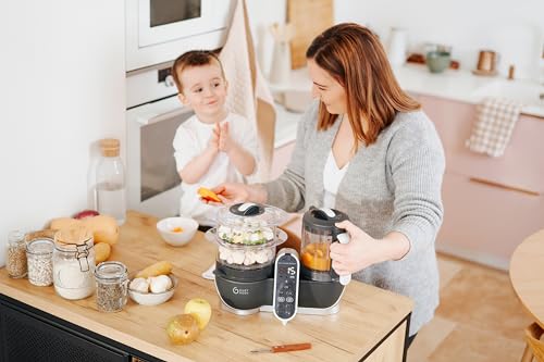 Babymoov Duo Meal Station 6 in 1: Multi-Speed Baby Food Maker Steamer and Puree Blender, Baby Food Processor that warms & defrosts (Nutritionist Approved), Mineral Beige