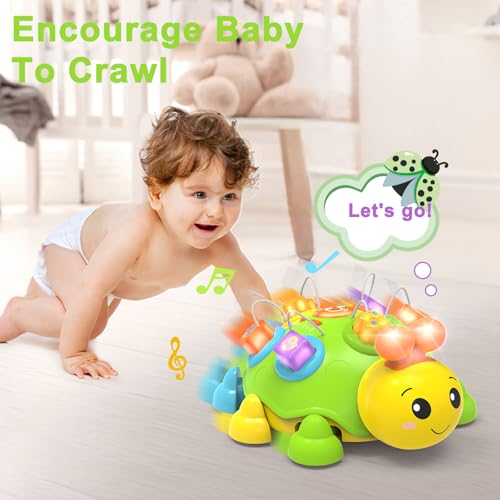 Baby Musical Ladybug Crawling Toys,Baby Toy 6-12 Months with Light-up Music, Early Educational Learning Montessori Toy, Infant Gift Toys for 7 8 9 10 11 Months 1-2 Years Old Newborn Girls (Pink)