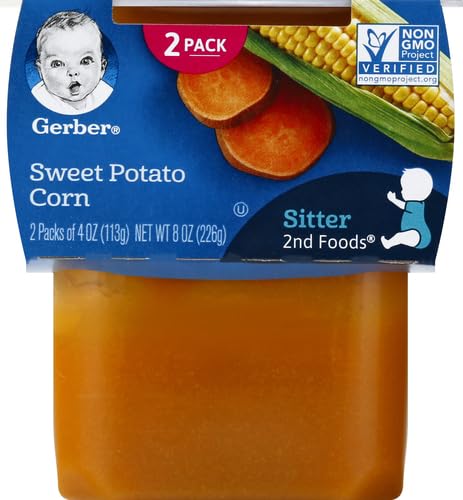 Gerber Baby Food 2nd Foods Blends, Sweet Potato Corn Puree, Veggie Power, Natural & Non-GMO, 4 Ounce Tubs, 2-Pack