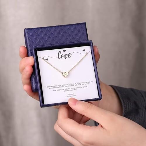 Turandoss Mothers Day Gifts for Mom Wife Women Girls - 14K Gold Plated Heart Pendant Letter Alphabet Necklace Tiny Initial Necklaces Heart Initial Necklace Gifts for Women Teens