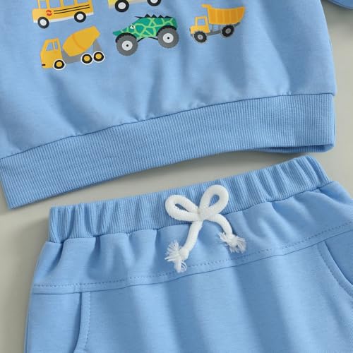 Fernvia Baby Boy Fall Winter Clothes Toddler Kids Solid Outfits Vehicle Long Sleeve Sweatshirt Tops + Joggers Pants Set