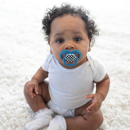 Dr. Brown's Advantage Glow-in-the-Dark Baby Pacifier, Fully Symmetrical Soother with Soft Silicone Bulb, Scooter Squirrel-Purple Nature, 6-18m, BPA Free, 4 Pack