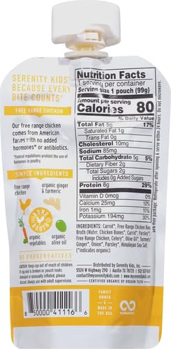 Serenity Kids 7+ Months Bone Broth Puree Made With Organic Veggies - Clean Label Project Purity Award Certified - 3.5 Ounce BPA-Free Pouch - Grass Fed Beef Pot Roast - 12 Count - Baby Food Pouch