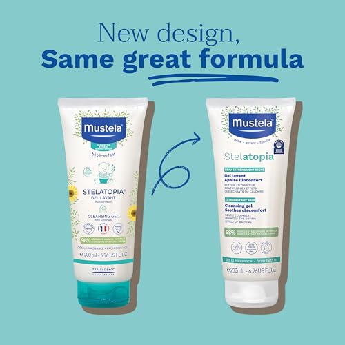 Mustela Stelatopia Eczema-Prone Skin Cleansing Gel - Baby Face & Body Wash with Natural Avocado & Sunflower Oil - Fragrance-Free & Tear Free - Various Sizes