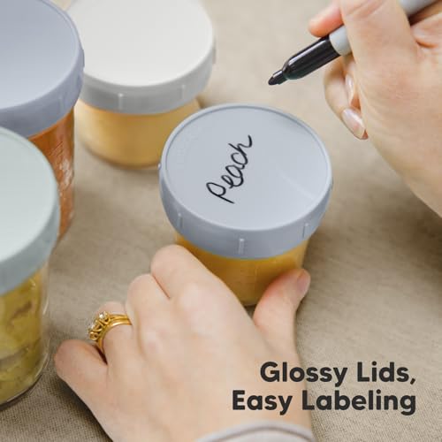 KeaBabies 4pk 8oz & 4pk 4oz Glass Baby Food Containers with Lids - Leak-Proof,Microwavable Small Glass Jars,Baby Purees & Toddler Snack Storage Containers,BPA-Free,Dishwasher & Freezer Safe(Musk Dusk)