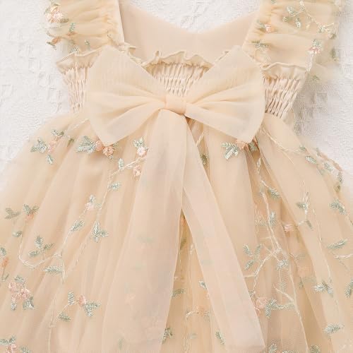 IDOPIP Floral Embroidered Baby Girl Romper Tutu Dress Princess Tulle Jumpsuit Headband Cake Smash 1st Birthday Party Outfit