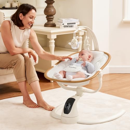 Angelbliss Baby Swing with Cry Detection, Side-to-Side Electric Swing with 5 Speeds, 180° Rotation, Indoor for Infants and Toddlers (Black)